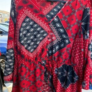 Lane Bryant Red and Blue Patterned Blouse
